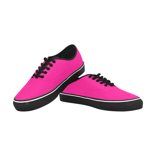color deep pink Classic Men's Canvas Low Top Shoes (Model E001-4)