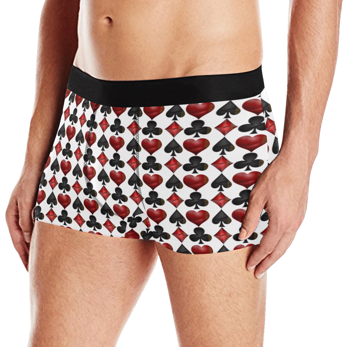 Las Vegas Black and Red Casino Poker Card Shapes on White Men's Boxer Briefs with Merged Design (Model  L10)
