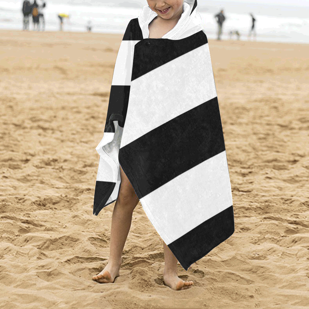 Black White Stripes Kids' Hooded Bath Towels