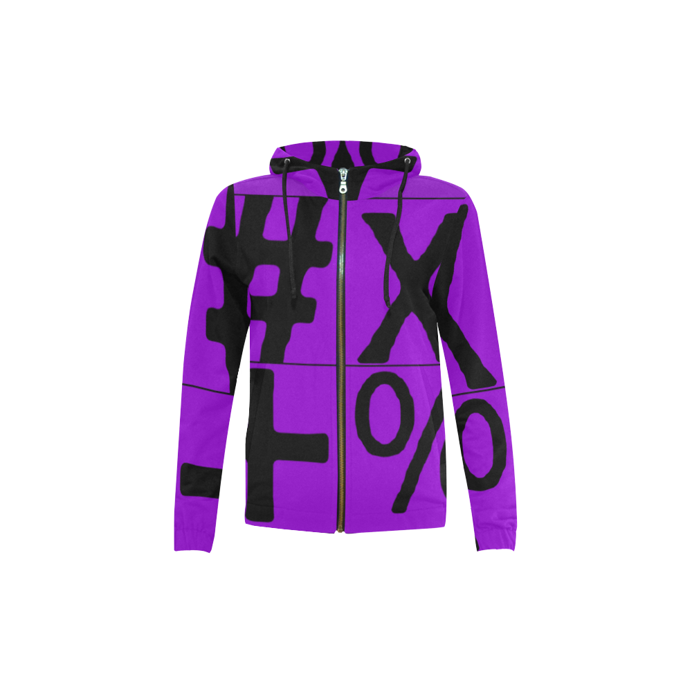 NUMBERS Collection Symbols Purple/Black All Over Print Full Zip Hoodie for Kid (Model H14)