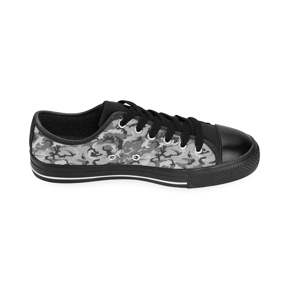 Woodland Urban City Black/Gray Camouflage Low Top Canvas Shoes for Kid (Model 018)