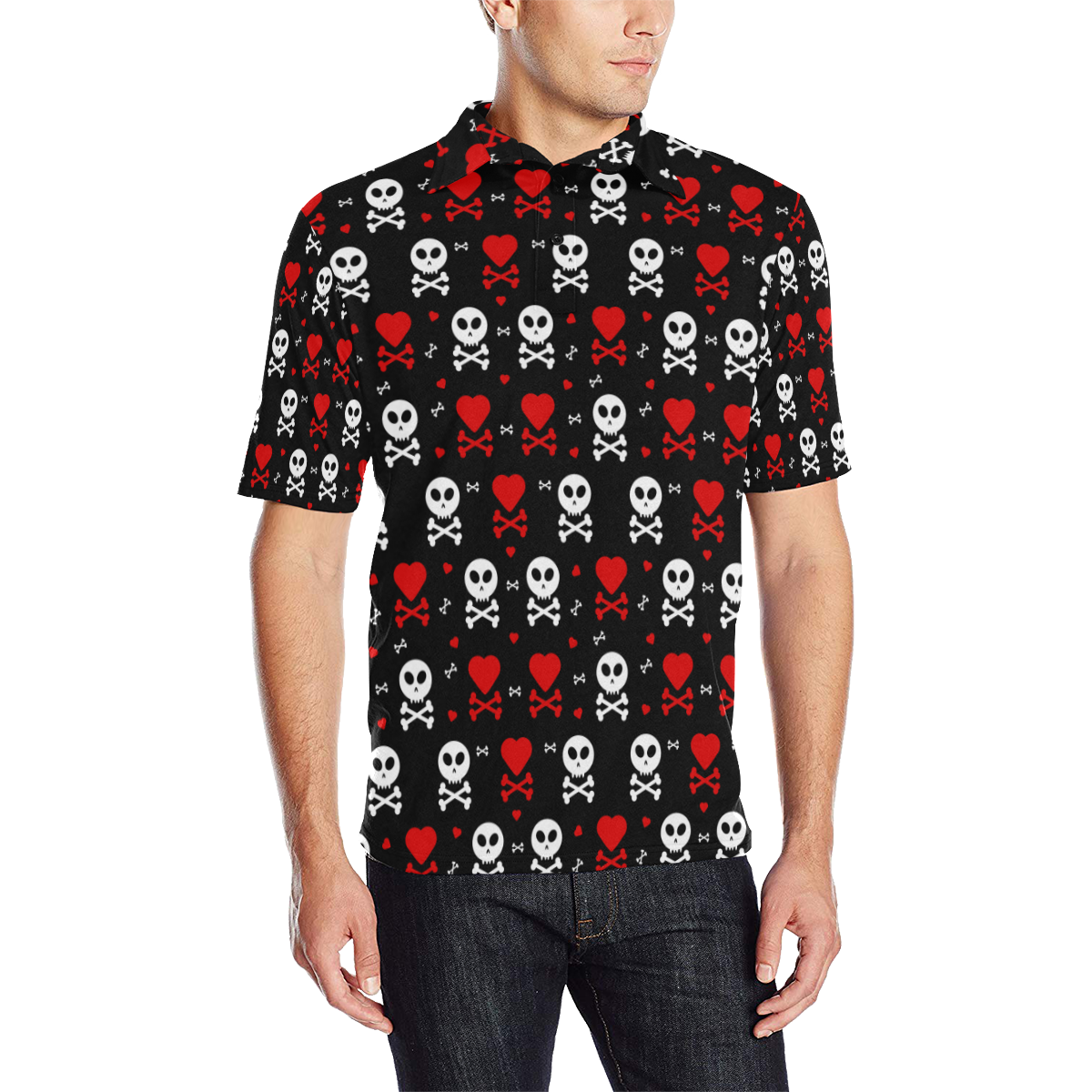Skull and Crossbones Men's All Over Print Polo Shirt (Model T55)