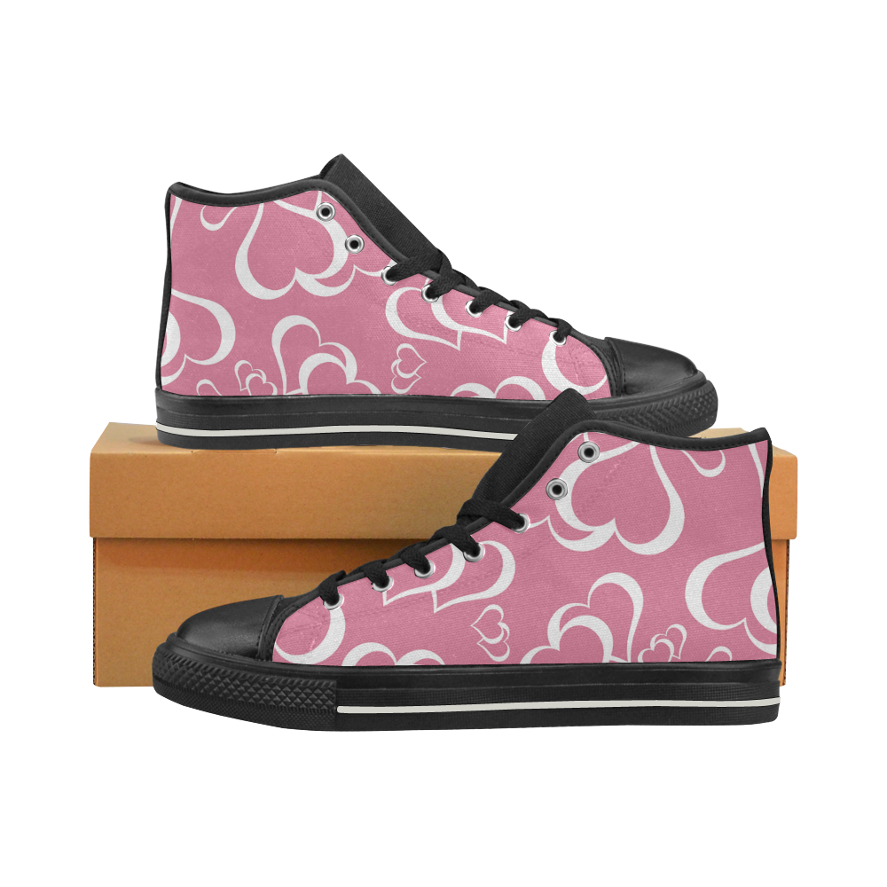 White and Rose Pink Hearts Pattern Women's Classic High Top Canvas Shoes (Model 017)