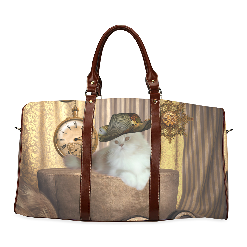 Funny steampunk cat Waterproof Travel Bag/Large (Model 1639)