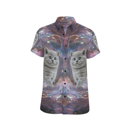 Galaxy Cat Men's All Over Print Short Sleeve Shirt (Model T53)