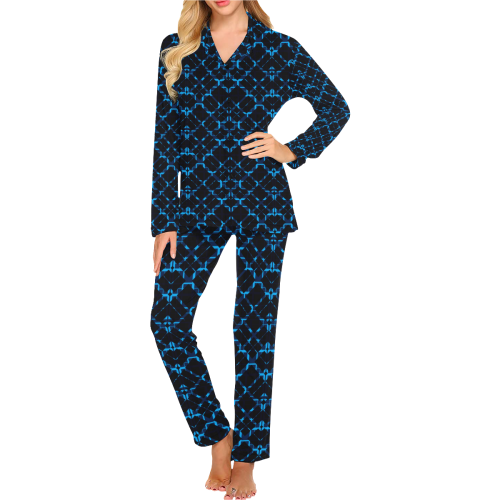 Blue Plaid Modern Women's Long Pajama Set