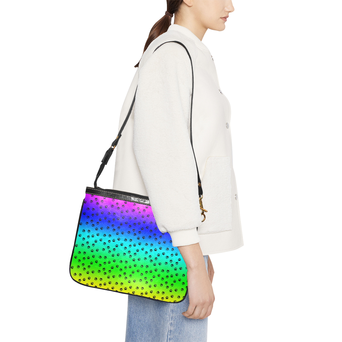 rainbow with black paws Small Shoulder Bag (Model 1710)