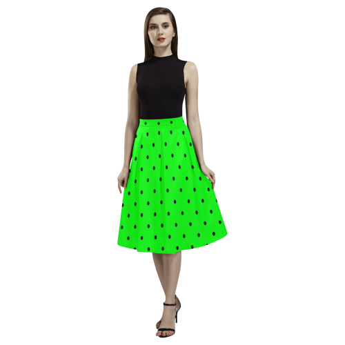 Black Polka Dots on Green Aoede Crepe Skirt (Model D16)