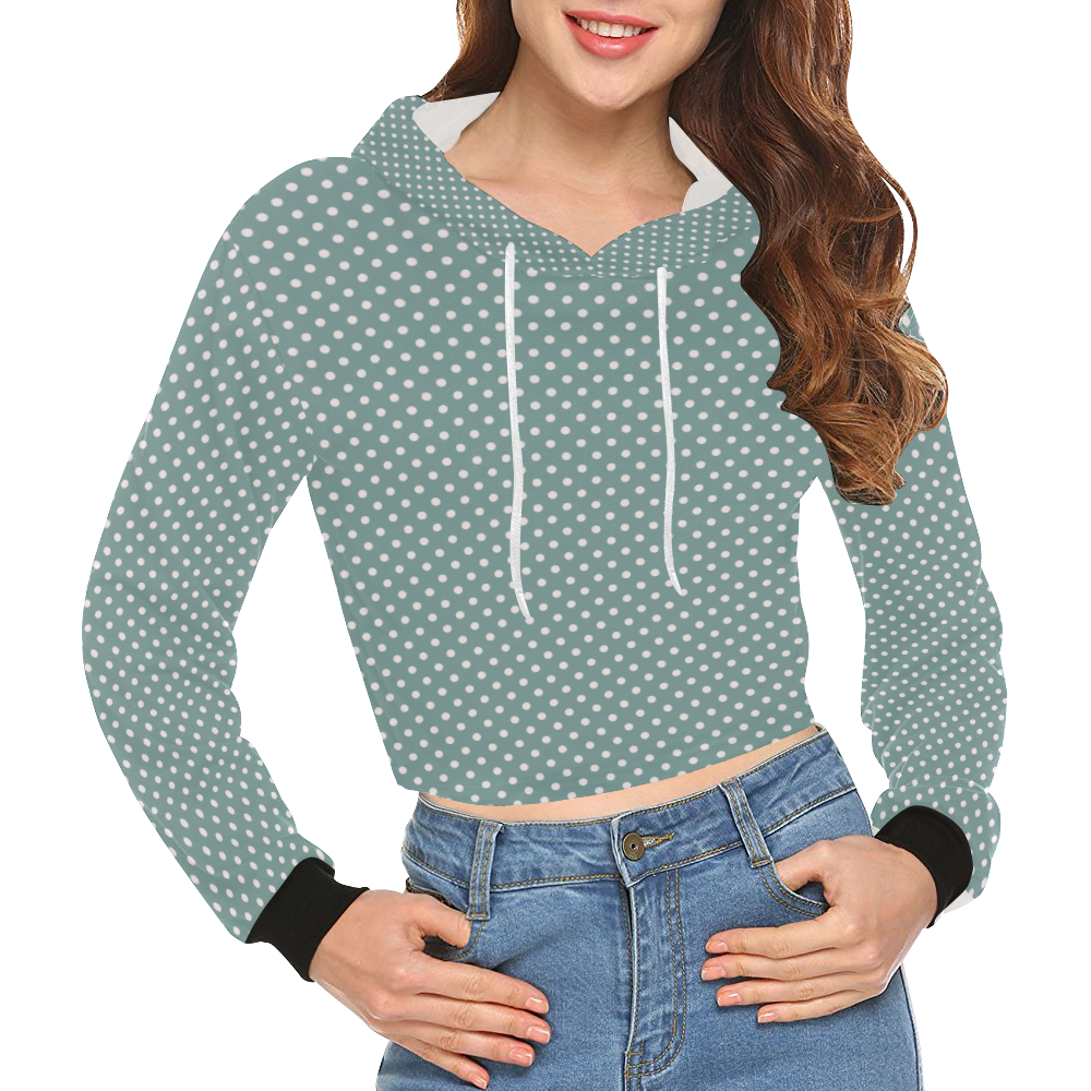 Silver blue polka dots All Over Print Crop Hoodie for Women (Model H22)
