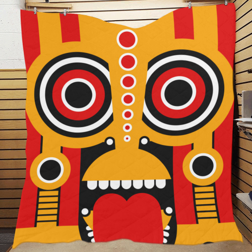 Red Yellow Tiki Tribal Quilt 70"x80"