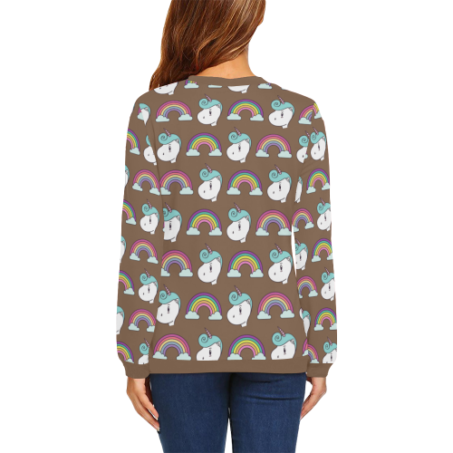 Unicorn Brown All Over Print Crewneck Sweatshirt for Women (Model H18)