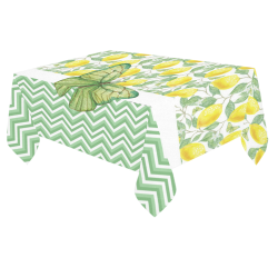 Butterfly And Lemons Cotton Linen Tablecloth 60"x 84"