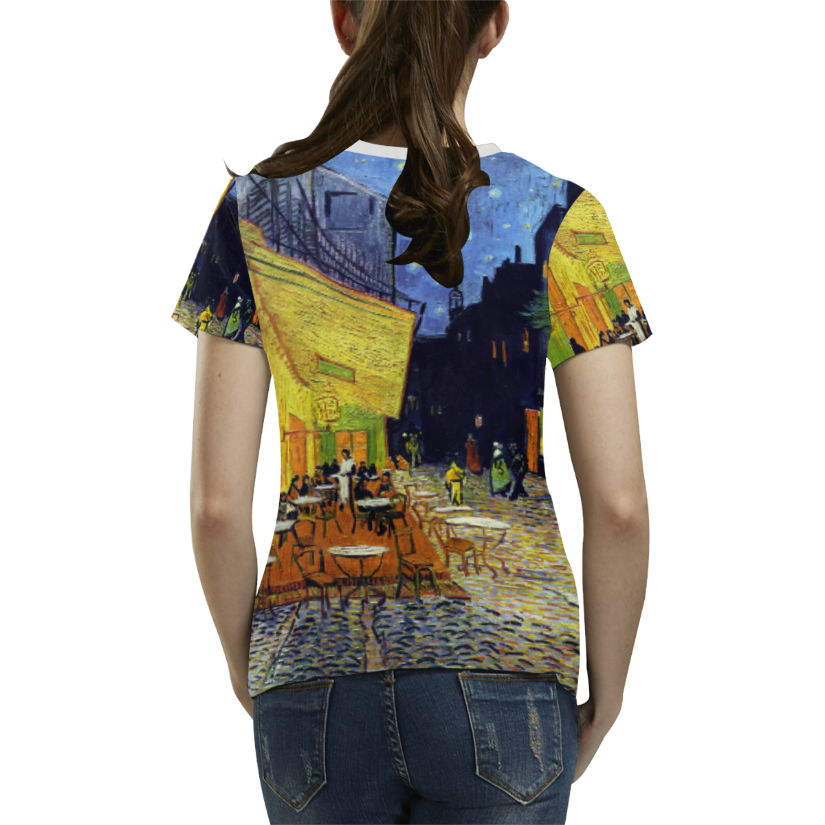 Vincent Willem van Gogh - Cafe Terrace at Night All Over Print T-shirt for Women/Large Size (USA Size) (Model T40)
