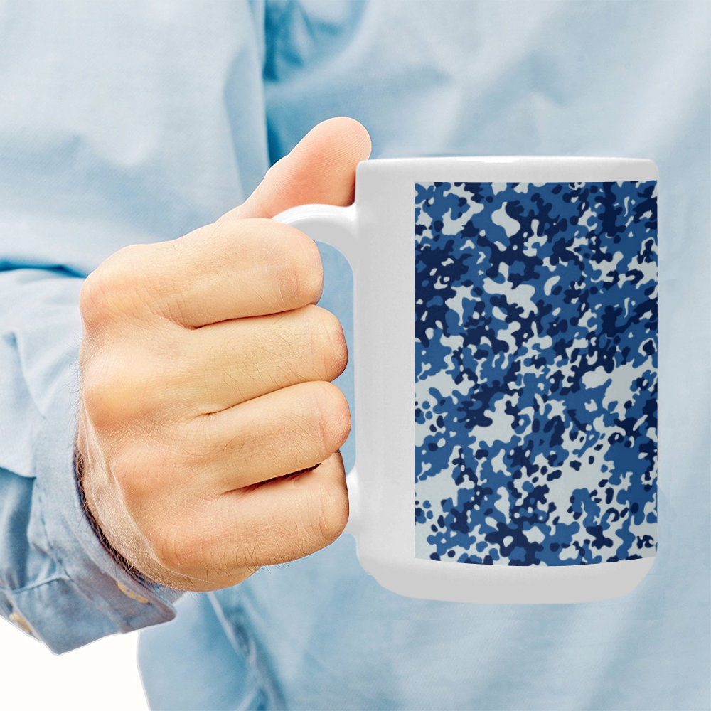 Digital Blue Camouflage Custom Ceramic Mug (15OZ)