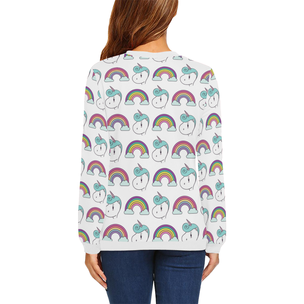 Unicorn white All Over Print Crewneck Sweatshirt for Women (Model H18)