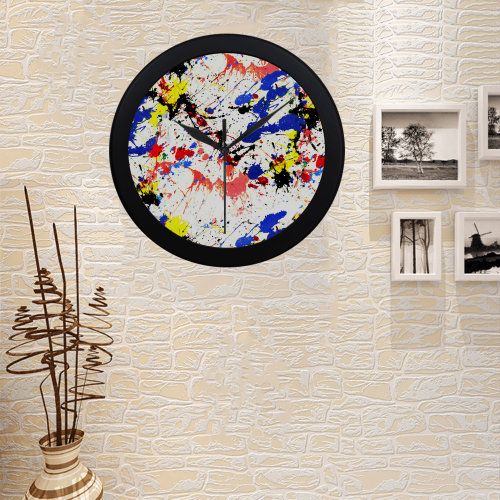 Blue and Red Paint Splatter Circular Plastic Wall clock