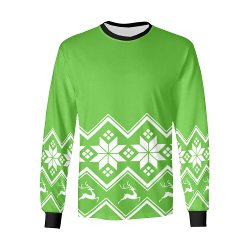 Christmas Reindeer Snowflake Green Kids' All Over Print Long Sleeve T-shirt (Model T51)