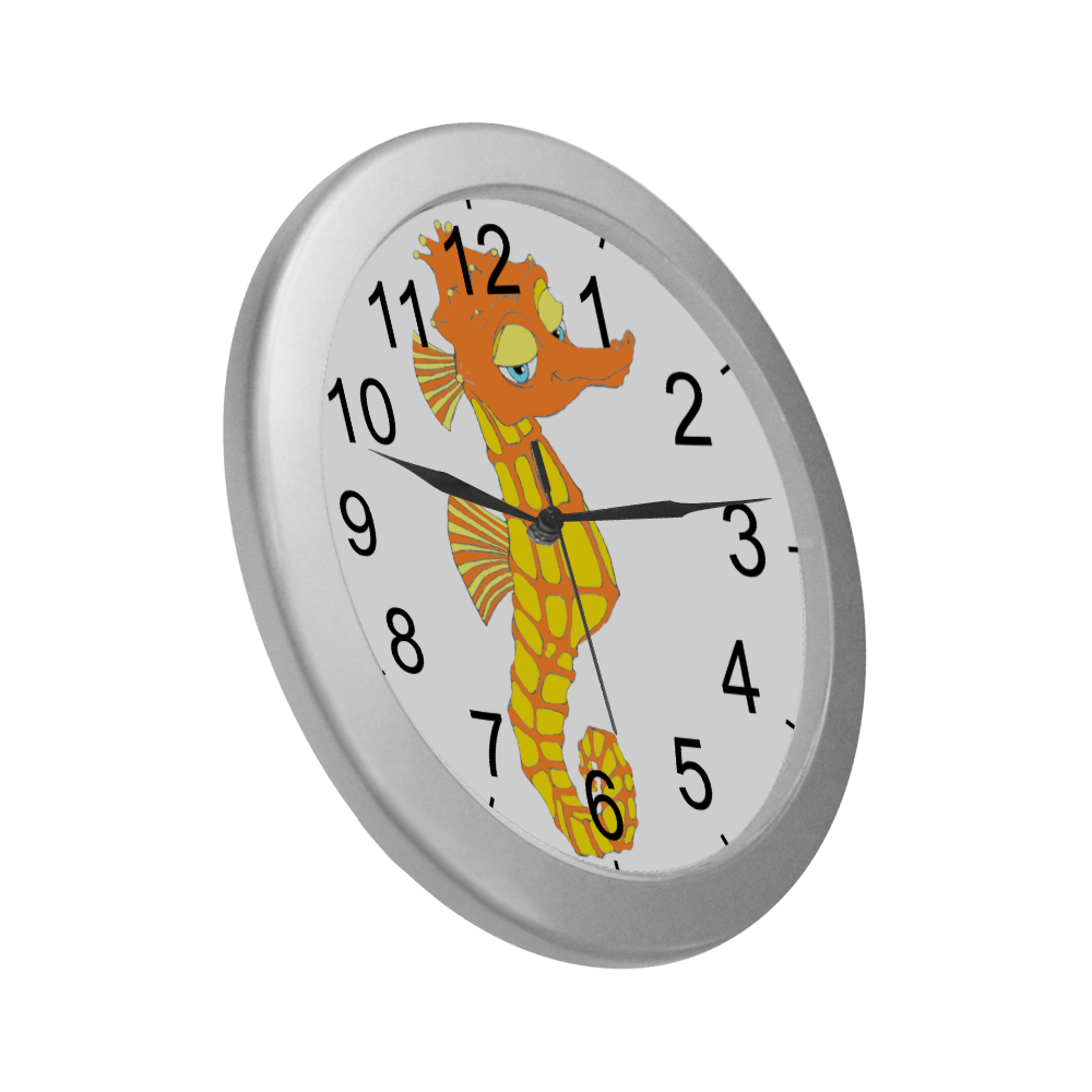 Sassy Seahorse Silver Color Wall Clock