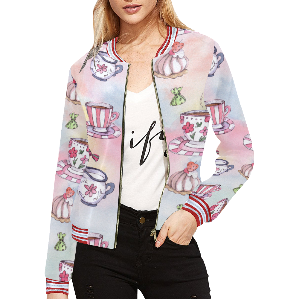Coffee and sweeets All Over Print Bomber Jacket for Women (Model H21)