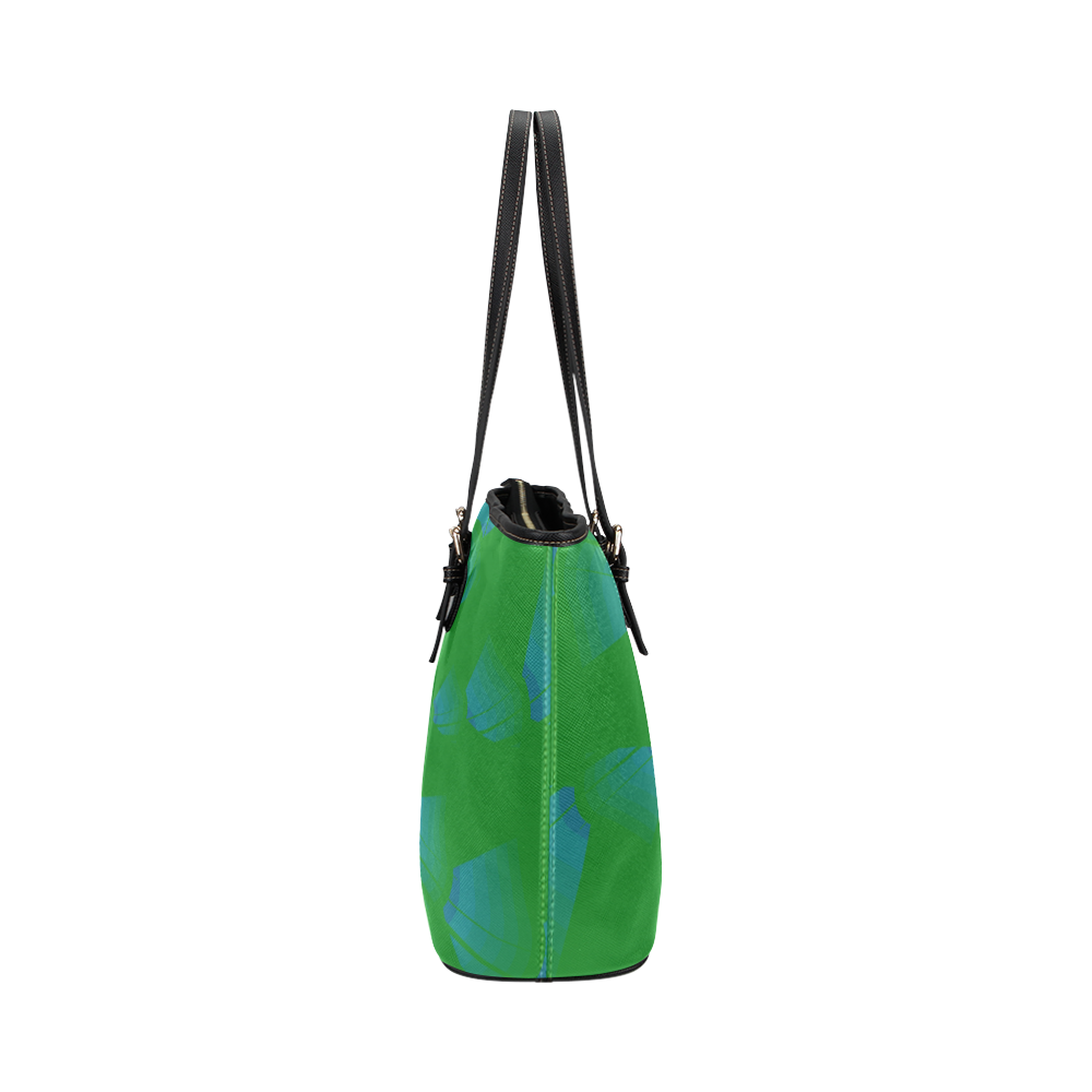 Blue on green grass Leather Tote Bag/Large (Model 1651)