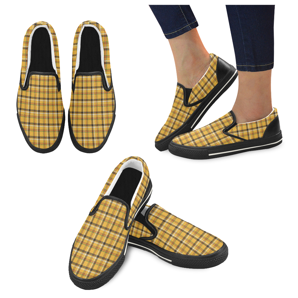 Yellow Tartan (Plaid) Slip-on Canvas Shoes for Kid (Model 019)