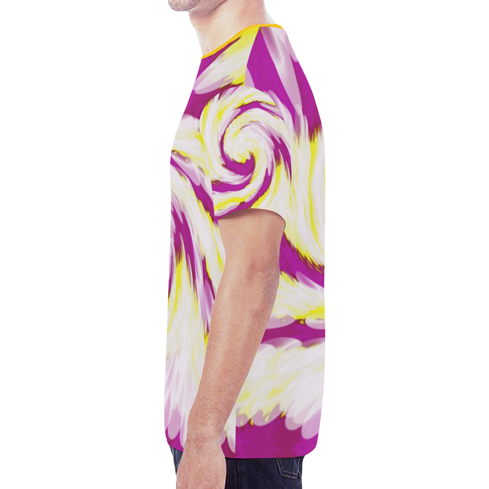 Pink Yellow Tie Dye Swirl Abstract New All Over Print T-shirt for Men (Model T45)