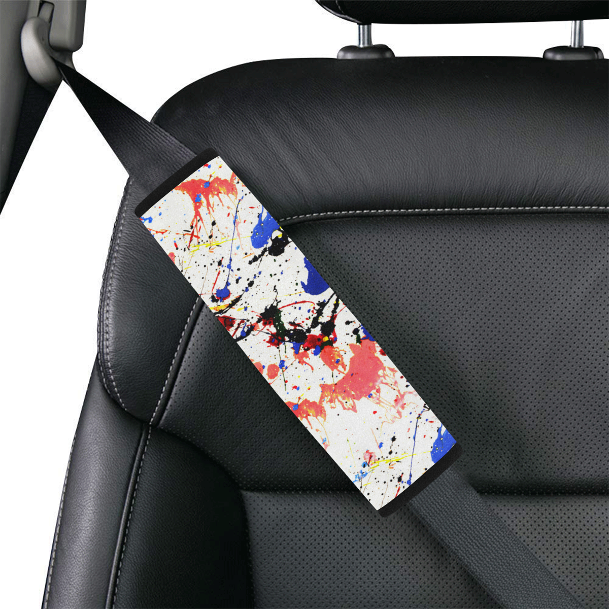 Blue and Red Paint Splatter Car Seat Belt Cover 7''x10''