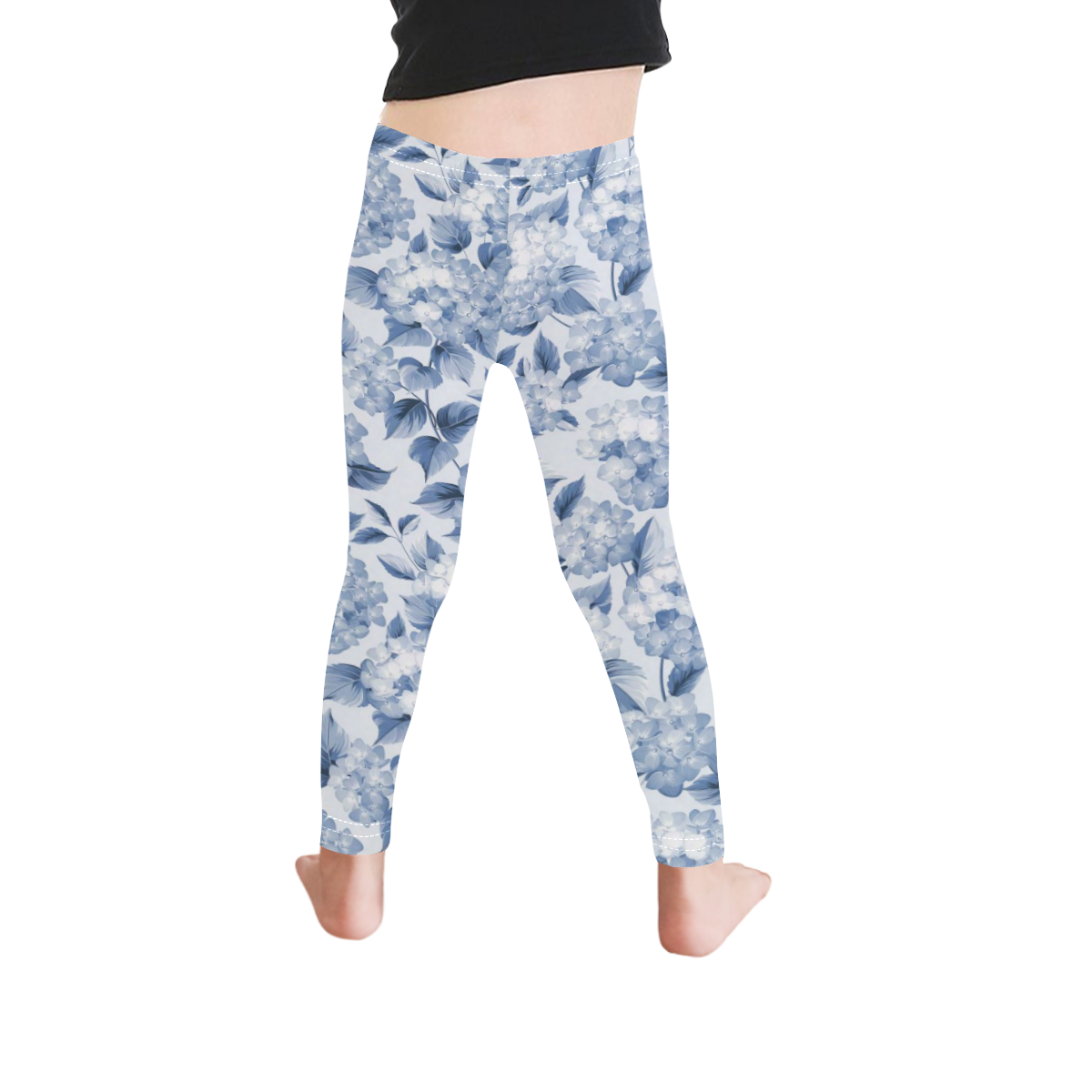 Blue and White Floral Pattern Kid's Ankle Length Leggings (Model L06)
