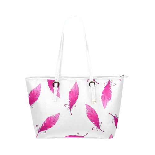 Pink Feathers Leather Tote Bag/Small (Model 1651)