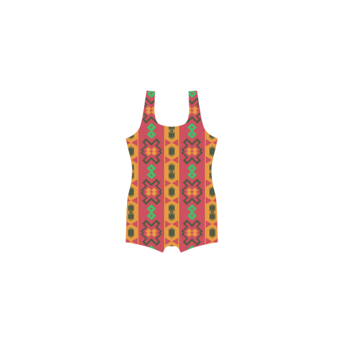 Tribal shapes in retro colors (2) Classic One Piece Swimwear (Model S03)