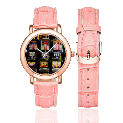 Lucky Slot Machines - Dream Machines Women's Rose Gold Leather Strap Watch(Model 201)