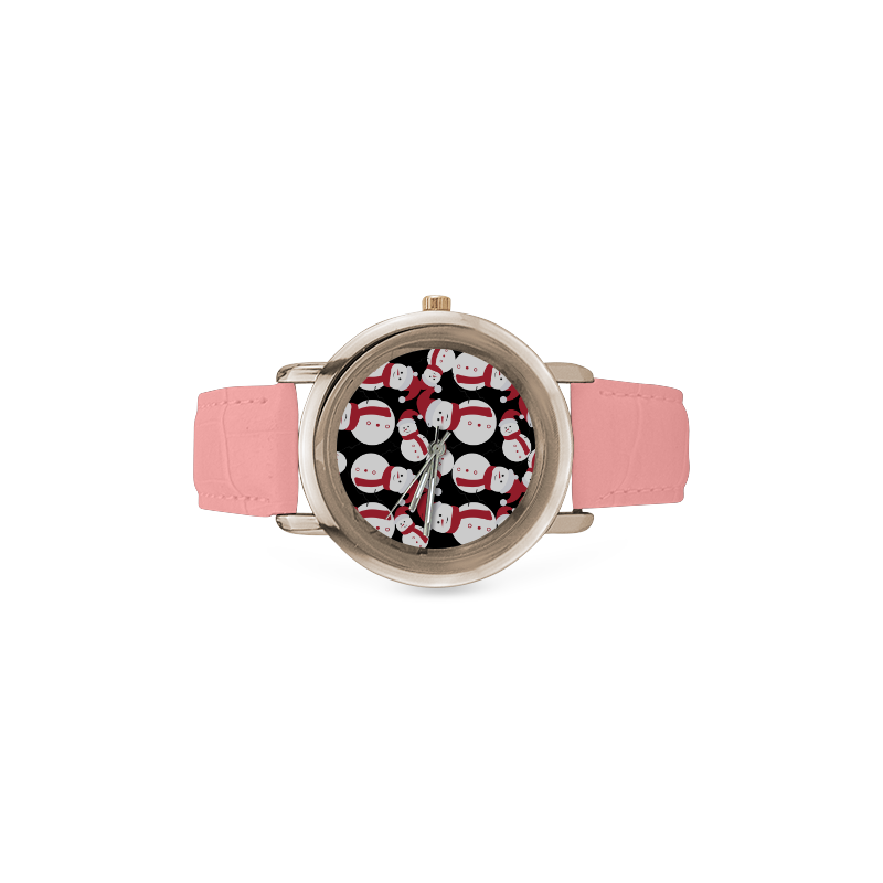 Snowman Pattern BLACK Women's Rose Gold Leather Strap Watch(Model 201)