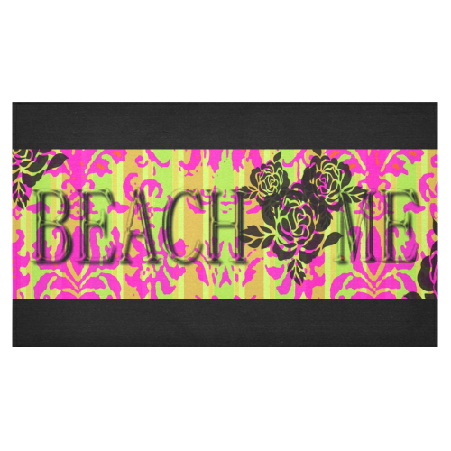 Beach Me* Sufer Pink Green Mod Cotton Linen Tablecloth 60"x 104"