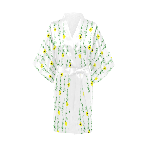 swirly Green Vines and Yellow Floral Kimono Robe