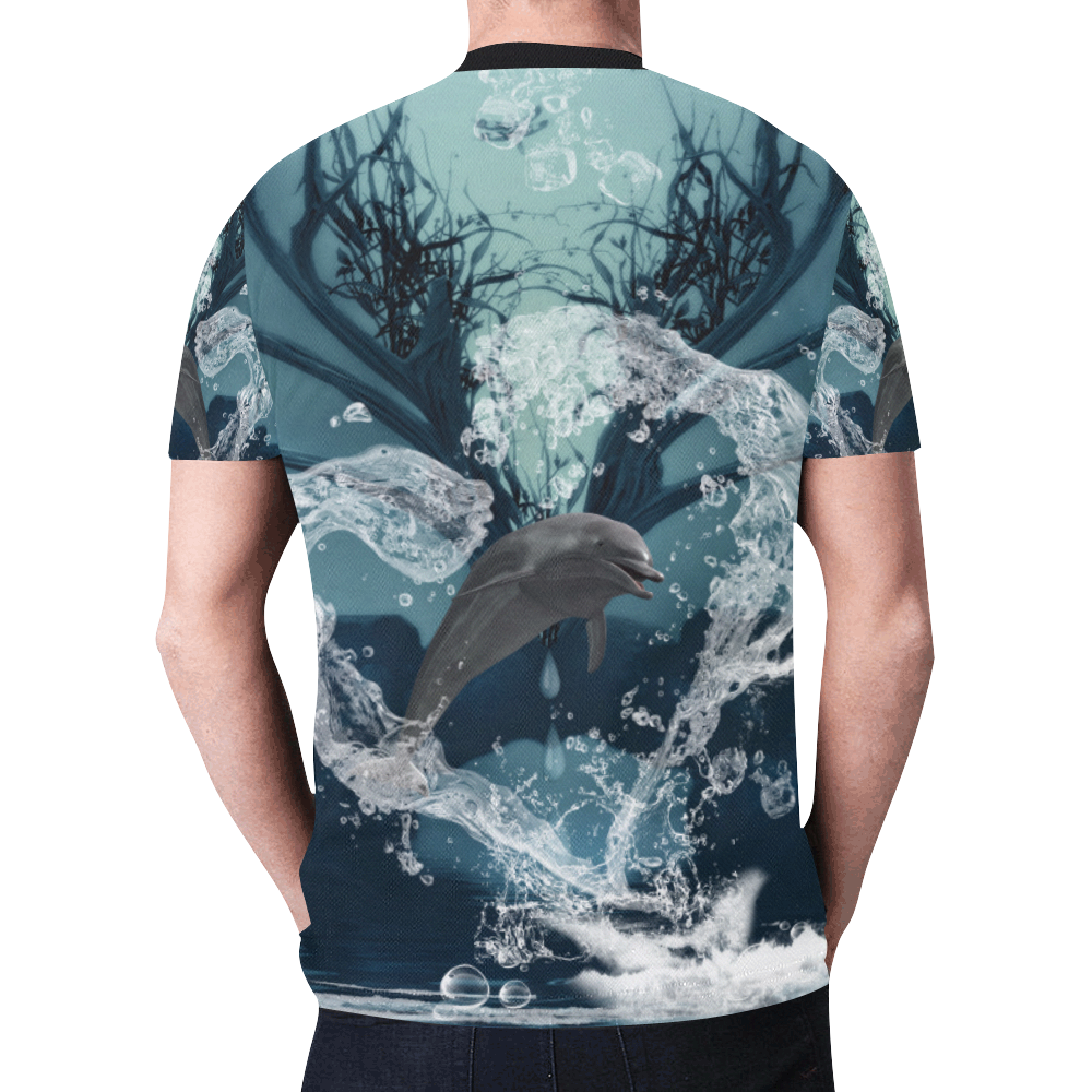 Dolphin jumping by a heart New All Over Print T-shirt for Men (Model T45)