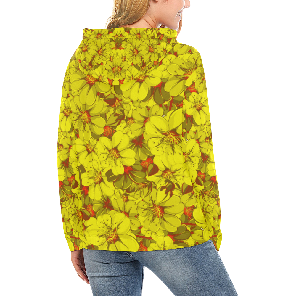 Yellow flower pattern All Over Print Hoodie for Women (USA Size) (Model H13)