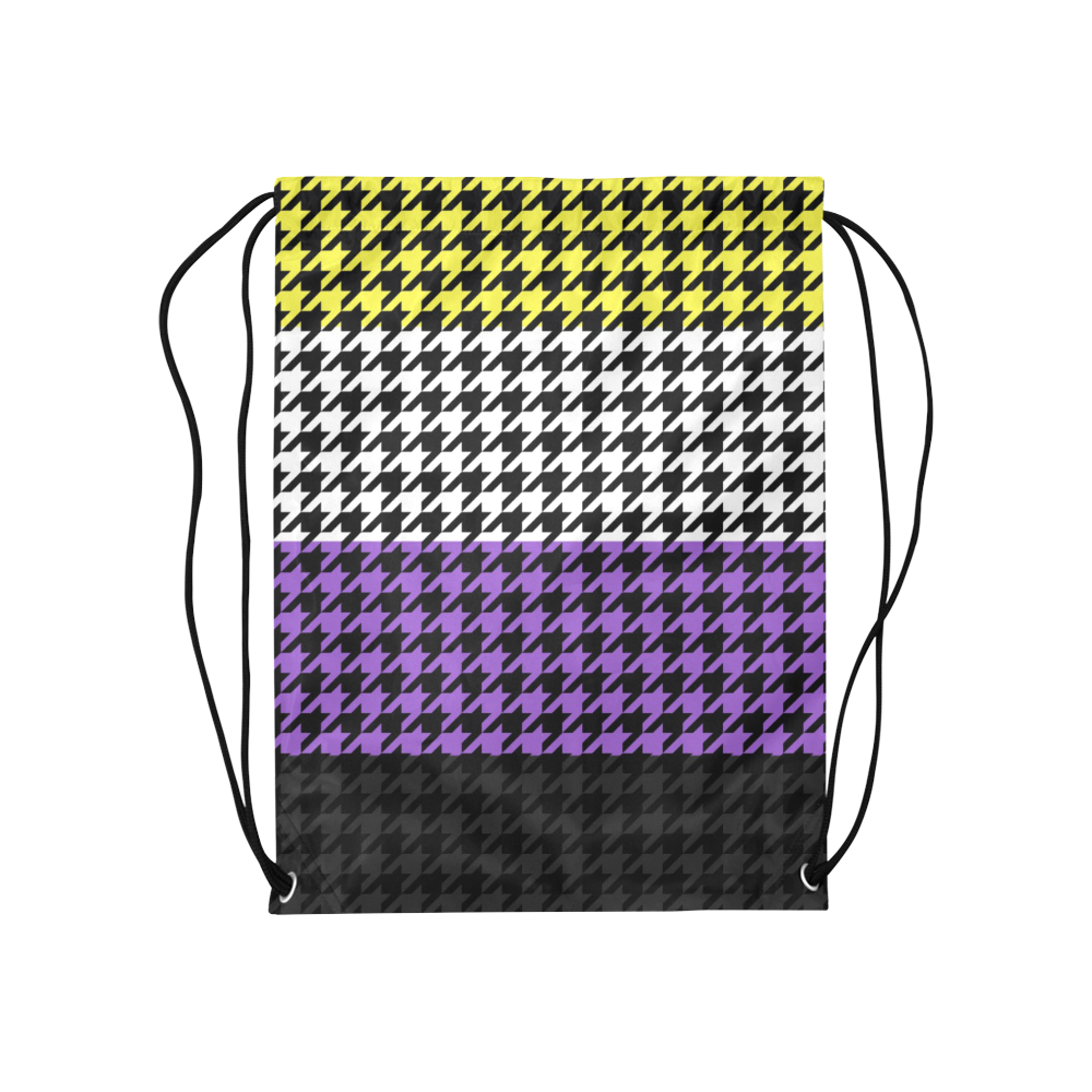 Non-Binary Pride Houndstooth Print Medium Drawstring Bag Model 1604 (Twin Sides) 13.8"(W) * 18.1"(H)