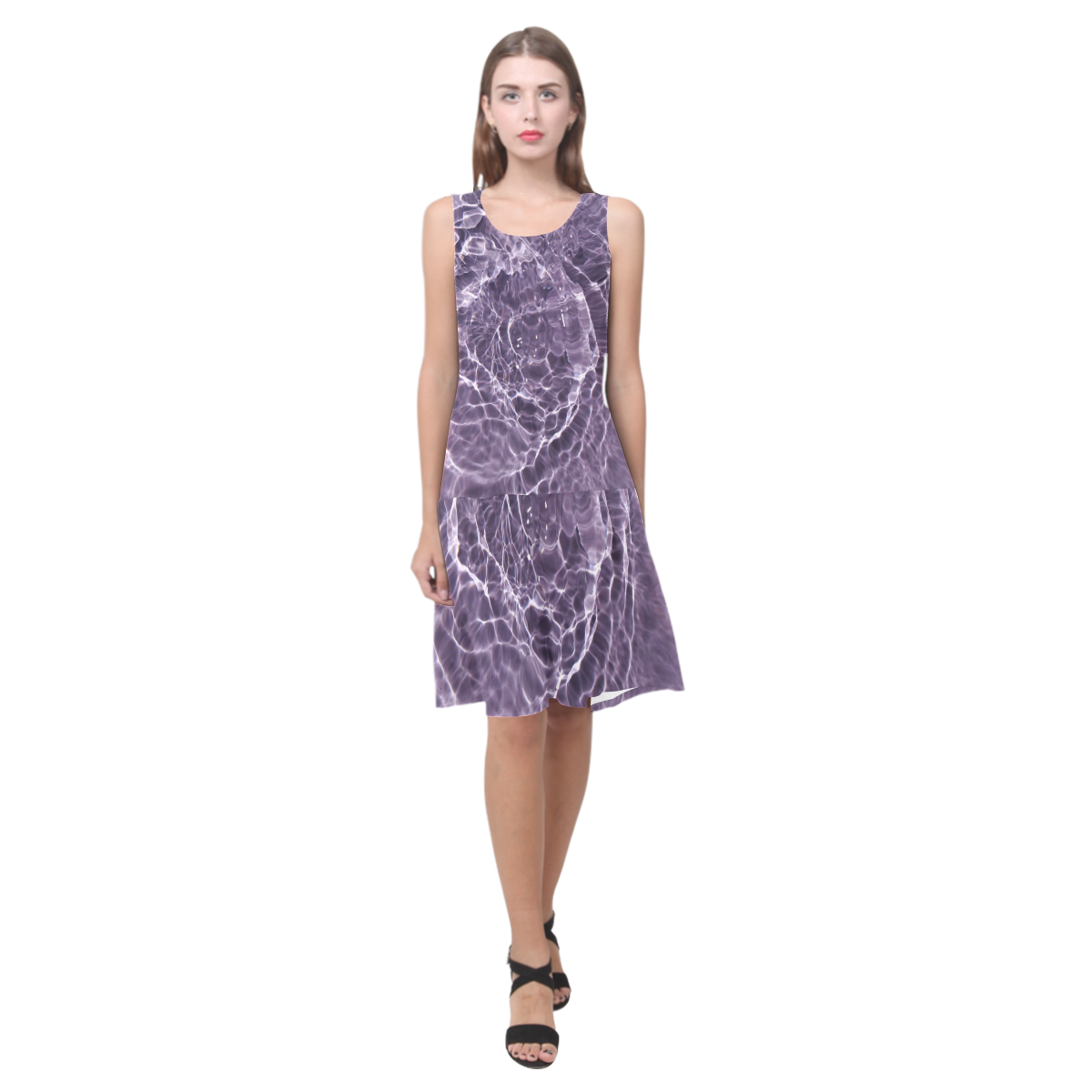 Lilac Bubbles Sleeveless Splicing Shift Dress(Model D17)