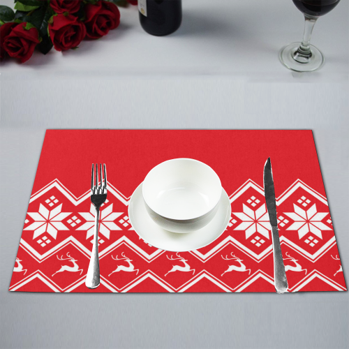 Christmas Reindeer Snowflake Red Placemat 12’’ x 18’’ (Set of 2)