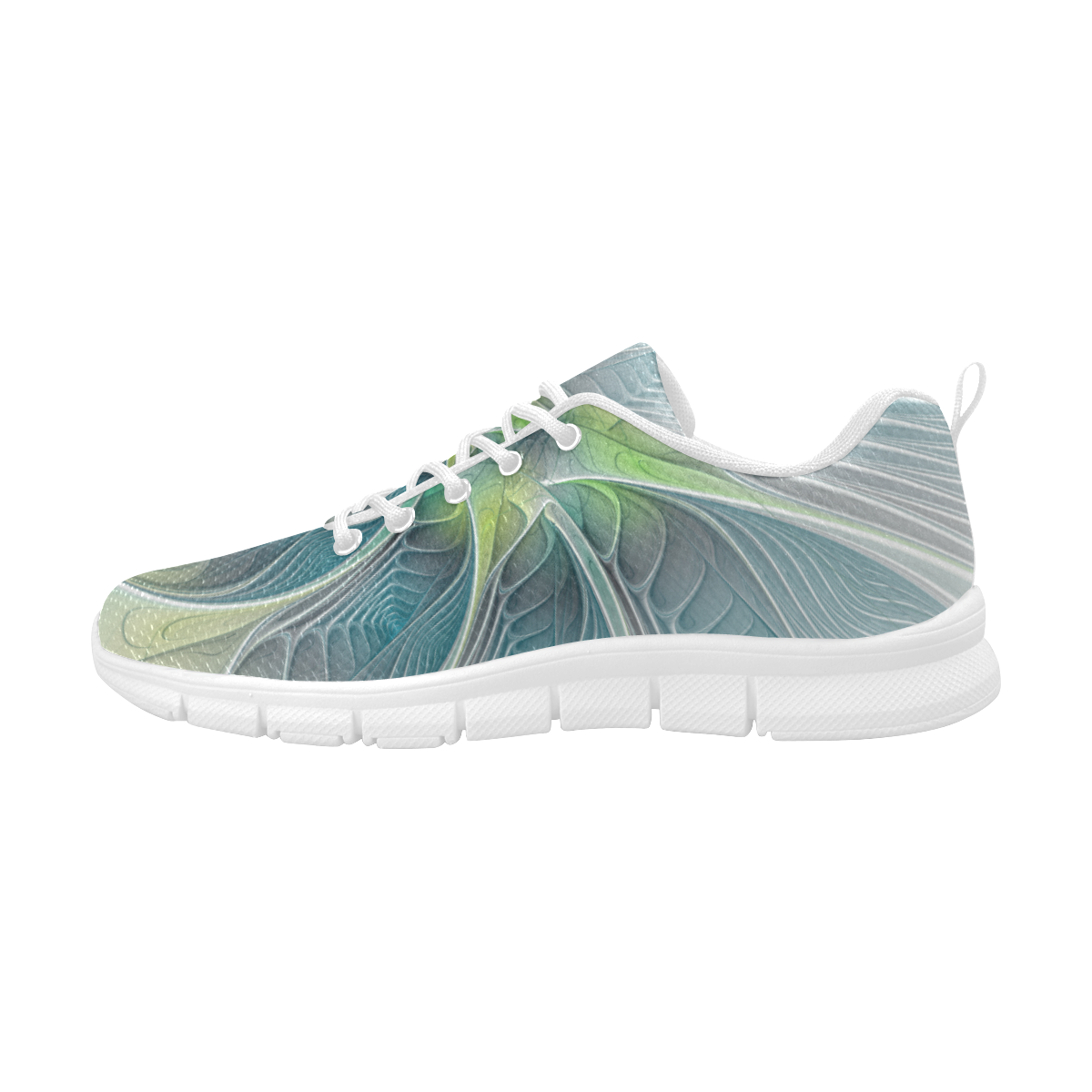 Floral Fantasy Abstract Blue Green Fractal Art Flower Women's Breathable Running Shoes/Large (Model 055)