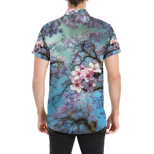 Cherry blossomL Men's All Over Print Short Sleeve Shirt/Large Size (Model T53)