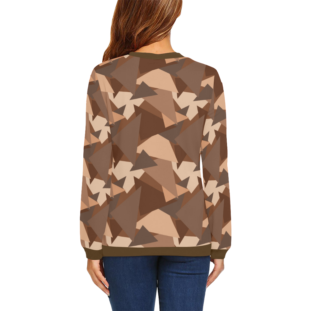Brown Chocolate Caramel Camouflage All Over Print Crewneck Sweatshirt for Women (Model H18)