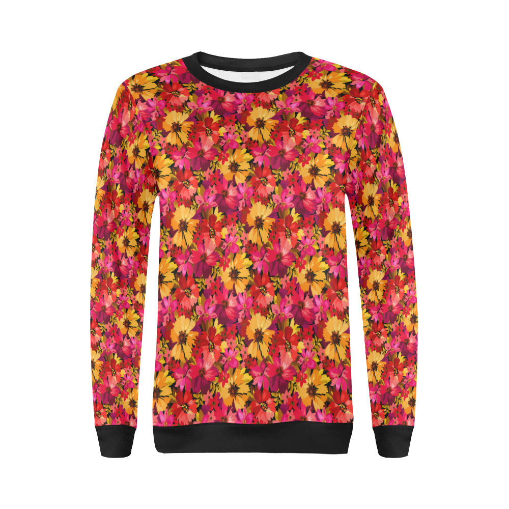 Flower Pattern All Over Print Crewneck Sweatshirt for Women (Model H18)
