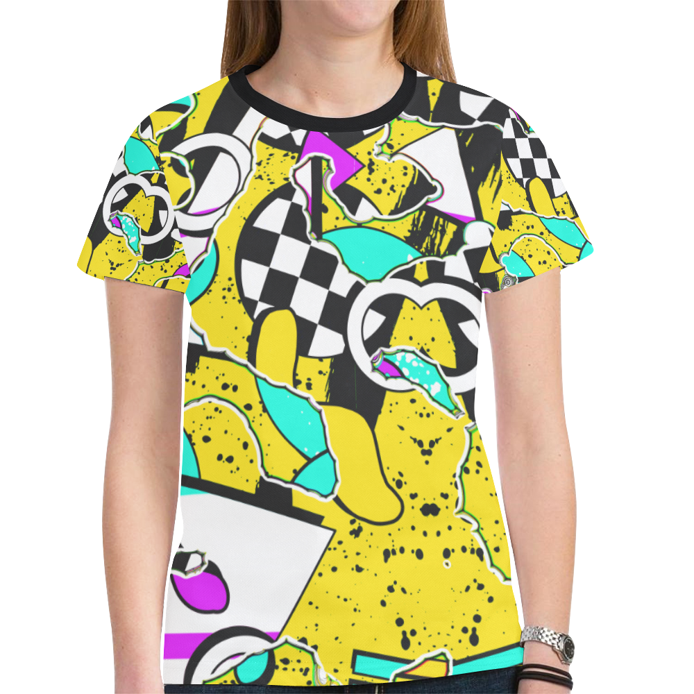 Shapes on a yellow background New All Over Print T-shirt for Women (Model T45)