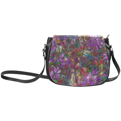 Floral Abstract Stained Glass G175 Classic Saddle Bag/Large (Model 1648)
