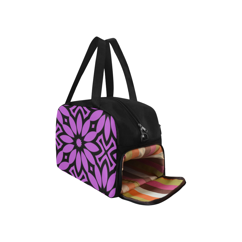 Purple/Black Flowery Pattern Fitness Handbag (Model 1671)
