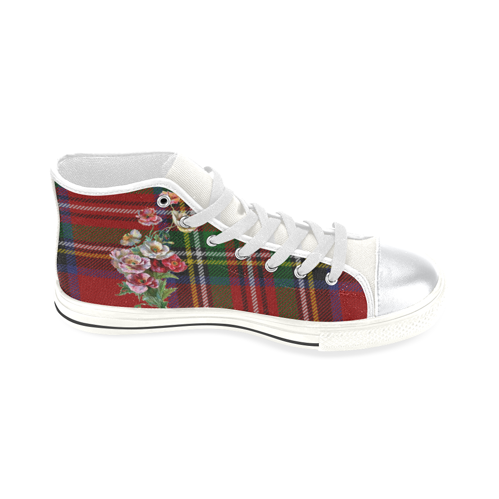 Floral Tartan High Top Canvas Shoes for Kid (Model 017)