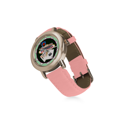 LasVegasIcons Poker Chip - Poker Hand Women's Rose Gold Leather Strap Watch(Model 201)