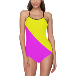 Bright Neon Yellow and Pink Strap Swimsuit ( Model S05)