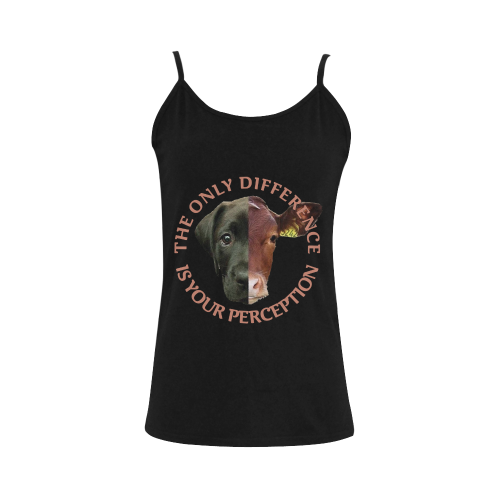 Vegan Cow and Dog Design with Slogan Women's Spaghetti Top (USA Size) (Model T34)